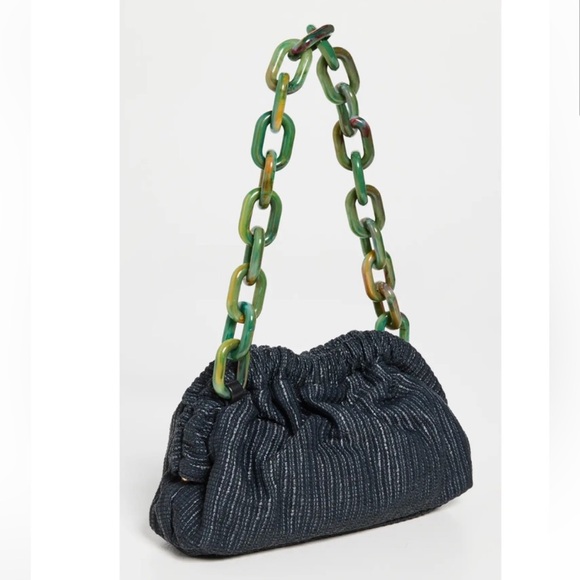 MANSUR GAVRIEL Black Woven Twist Mini Cloud Clutch (w/ Green Link Chain) - NWT - Picture 2 of 6